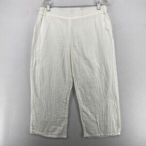 EILEEN FISHER Pants S Organic Cotton Crinkle Gauze Cropped Pull On White